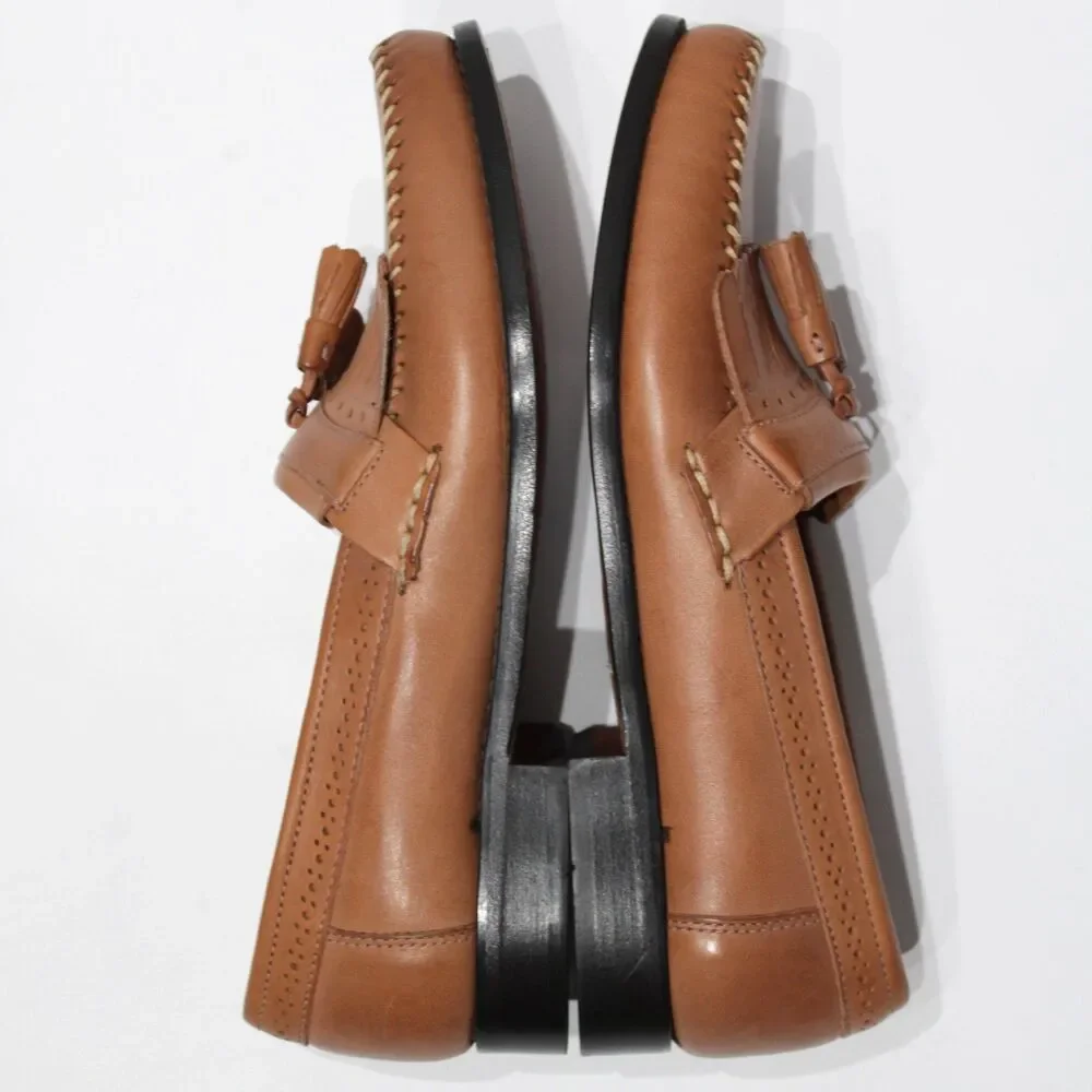 New Without Box Bass Jeremy Moc Toe Brown Leather Tasseled Loafer Men Size 9.5D